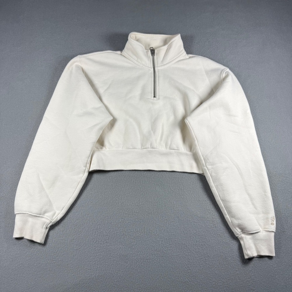 Tna Aritzia Cropped Quarter Zip Sweatshirt Cream Fleece Pullover Size S